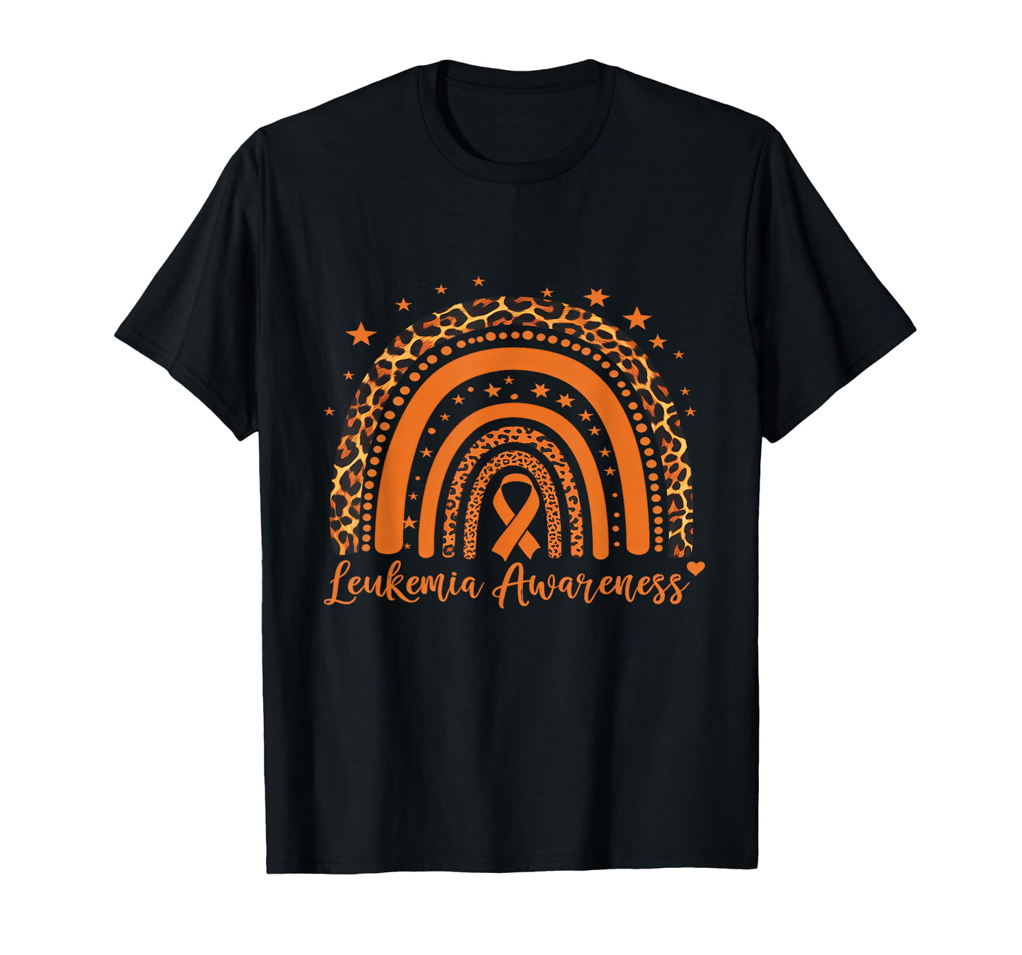 Leukemia Cancer Awareness Leopard Orange Ribbon Rainbow T-Shirt
