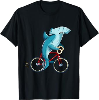 Hammerhead Shark Riding Bicycle Cute Biker T-Shirt