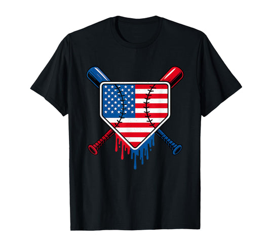 Baseball Drip Boys Ice Cream Patriotic American Flag T-Shirt