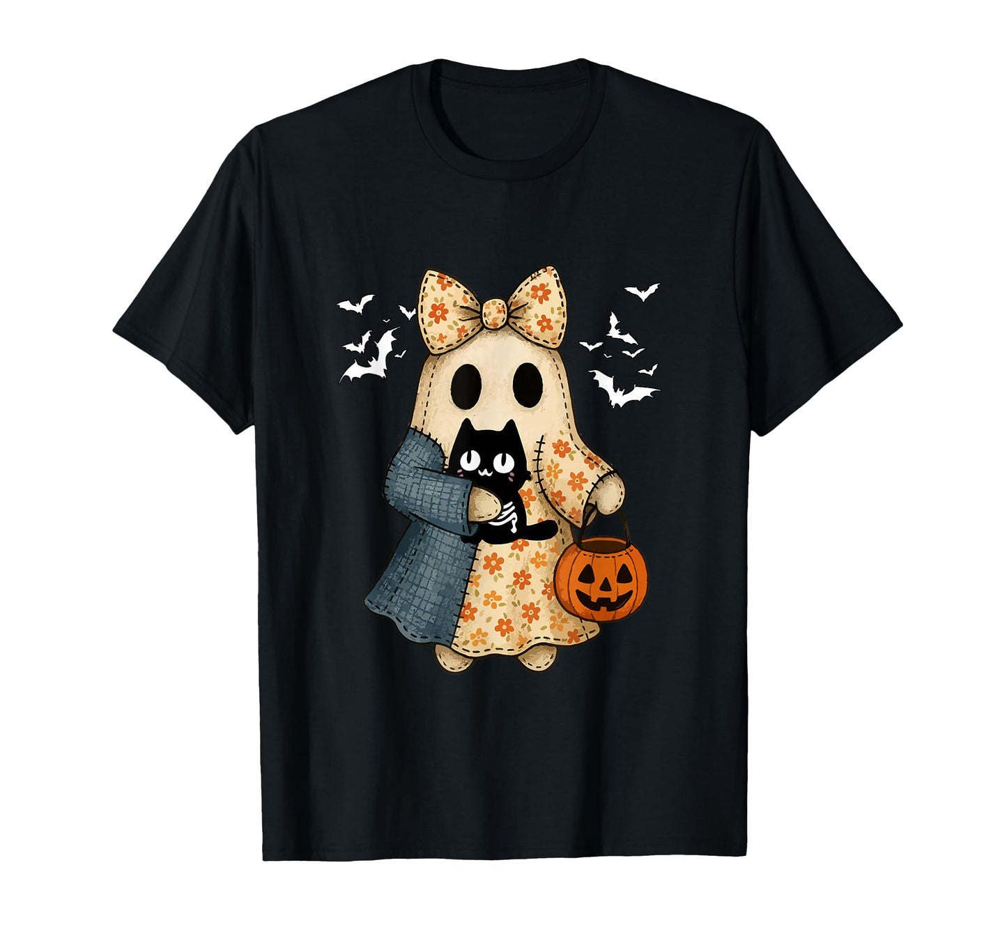 Boo Bow Tie Hugging Cat Cosplay Skeleton Halloween T-Shirt