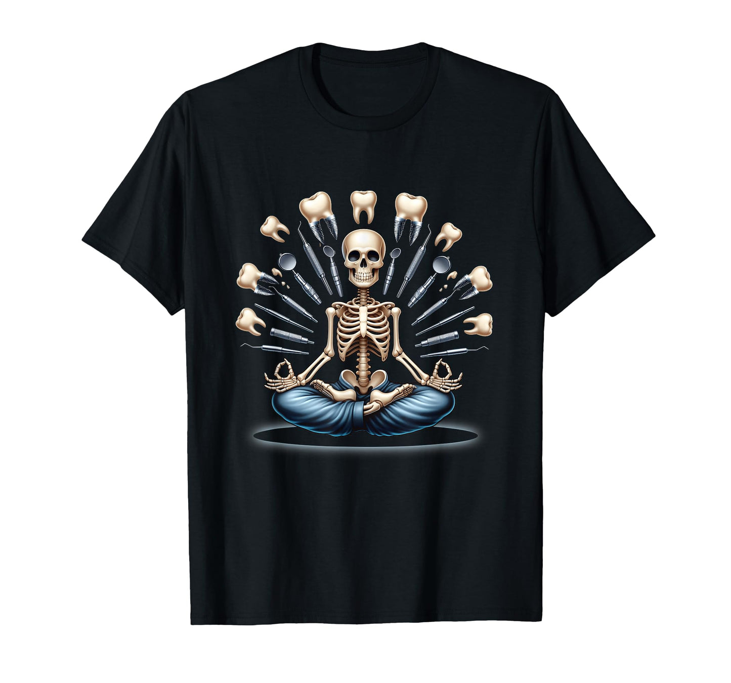 Skeleton Yoga Dentist Tools Dental Hygienist Tooth Halloween T-Shirt