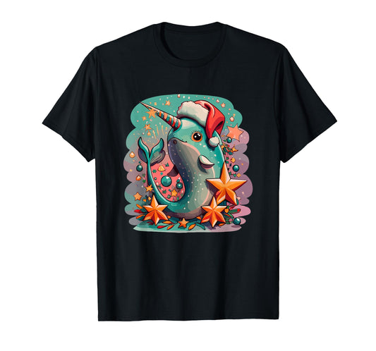 Cute Baby Narwhal Santa Hat Christmas Girls Women Boys Kids T-Shirt