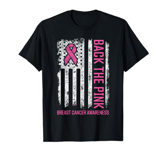 Back The Pink American Flag Breast Cancer Awareness Ribbon T-Shirt