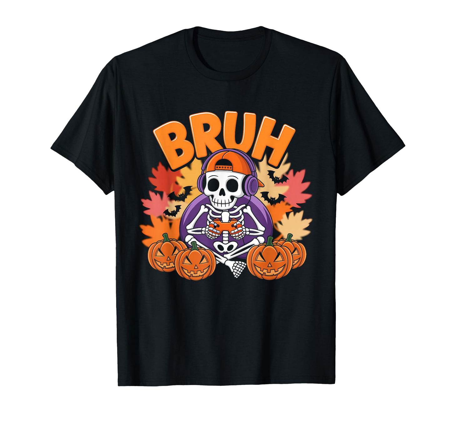 Halloween Skeleton Video Gaming Gamer Men Teens Youths Boys T-Shirt