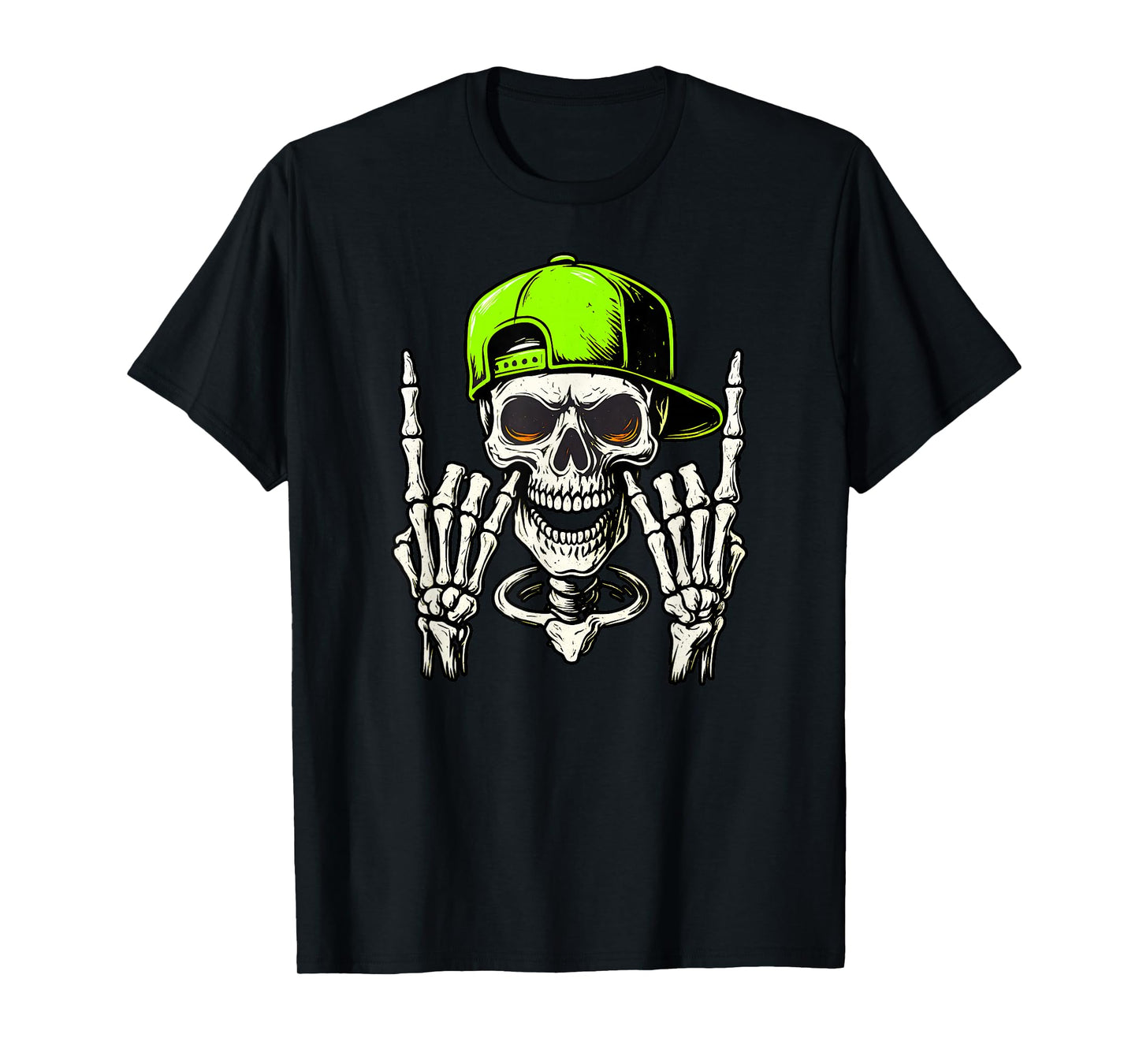 Rocker Skeleton with Cap Cool Halloween Punk Rock Men Boys T-Shirt