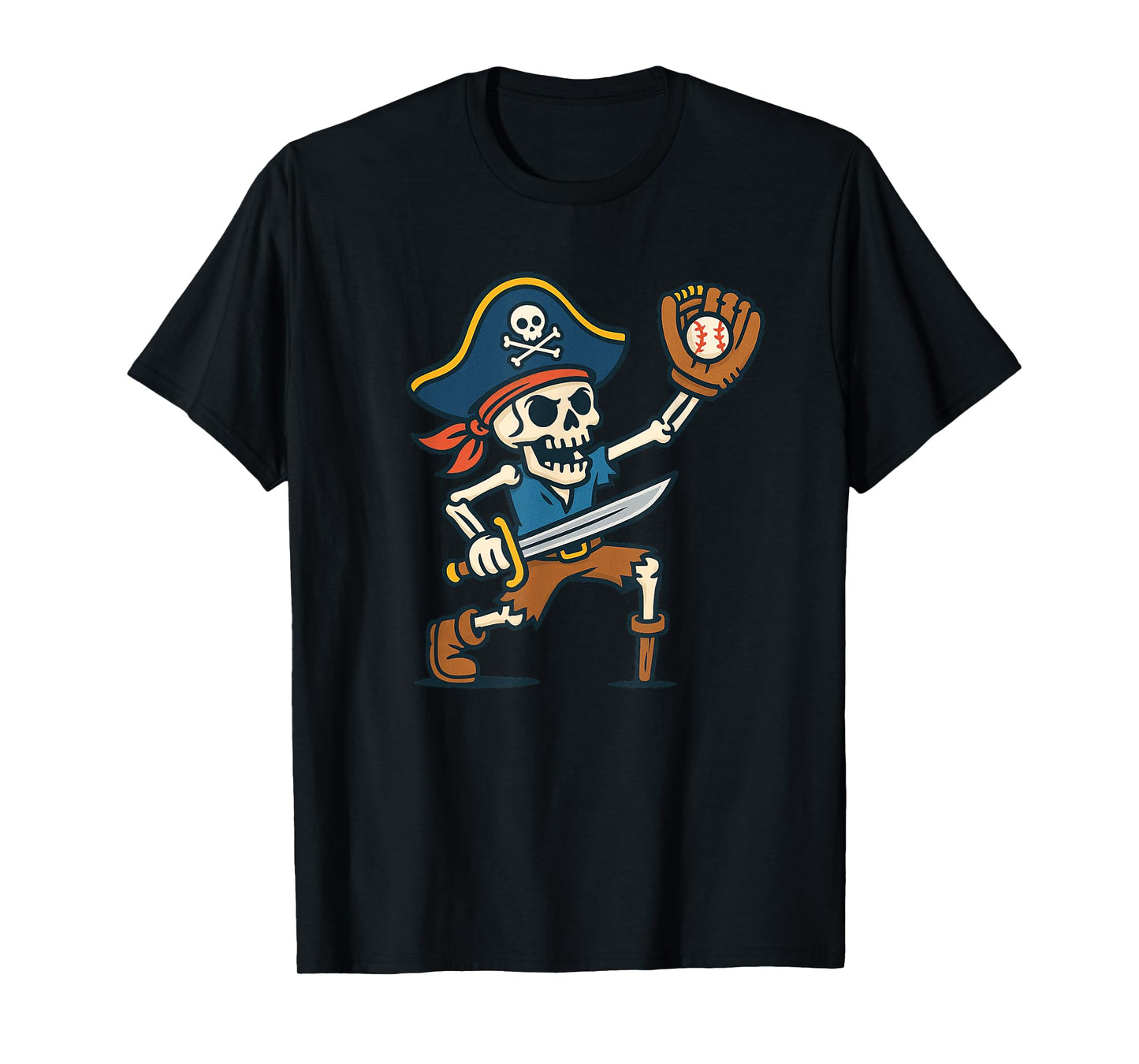 Pirate Skeleton Baseball Funny Halloween Men Women Kids T-Shirt