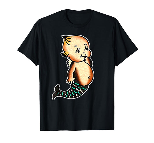 Kewpie Baby Mermaid Traditional Tattoo Flash T-Shirt