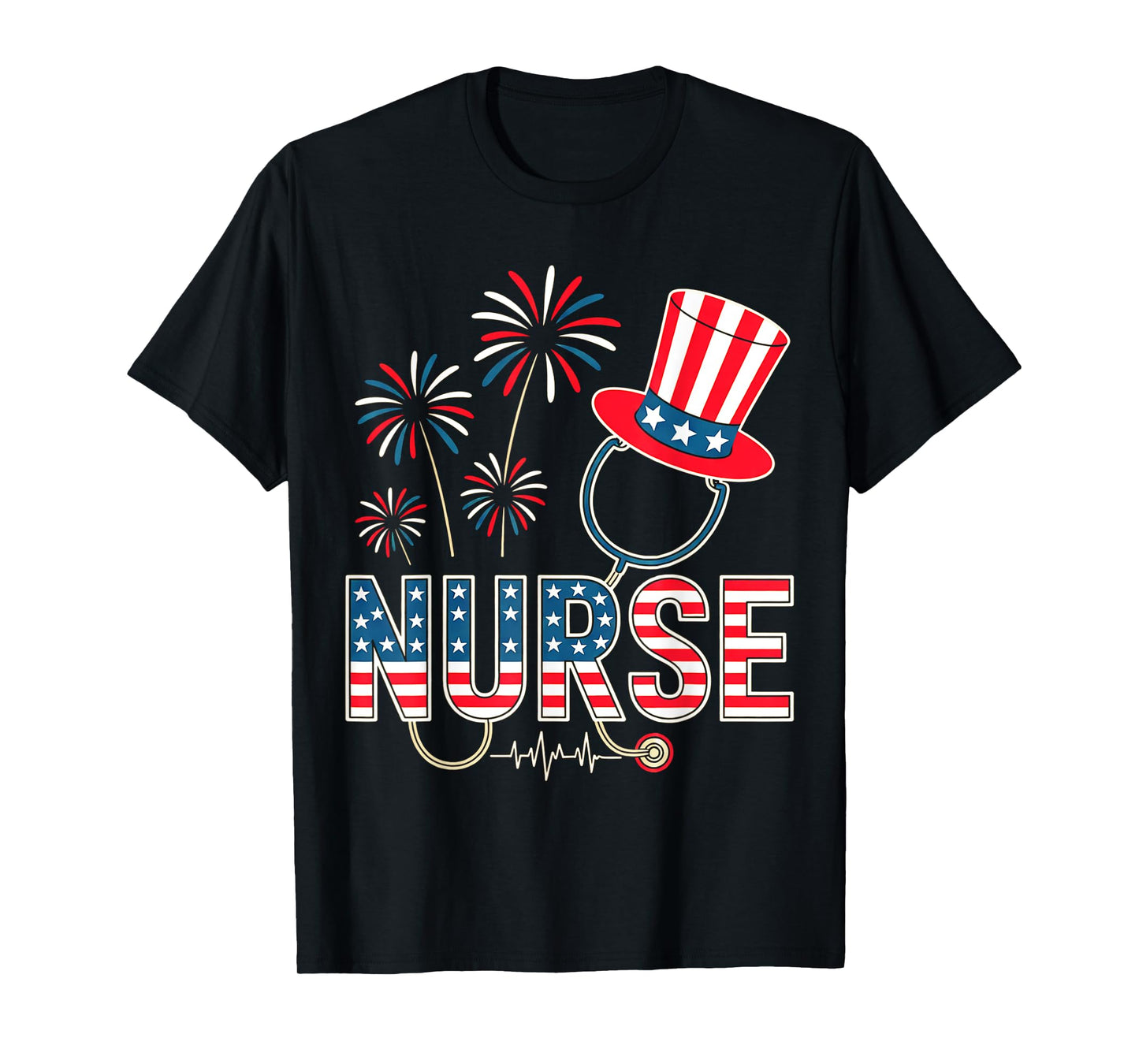 Patriotic Nurse USA Flag Fireworks 4th of July women Nurse T-Shirt