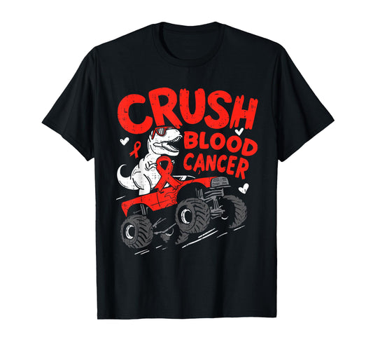 Crush Blood Cancer Awareness Dino T Rex Ribbon Red Boy Kid T-Shirt