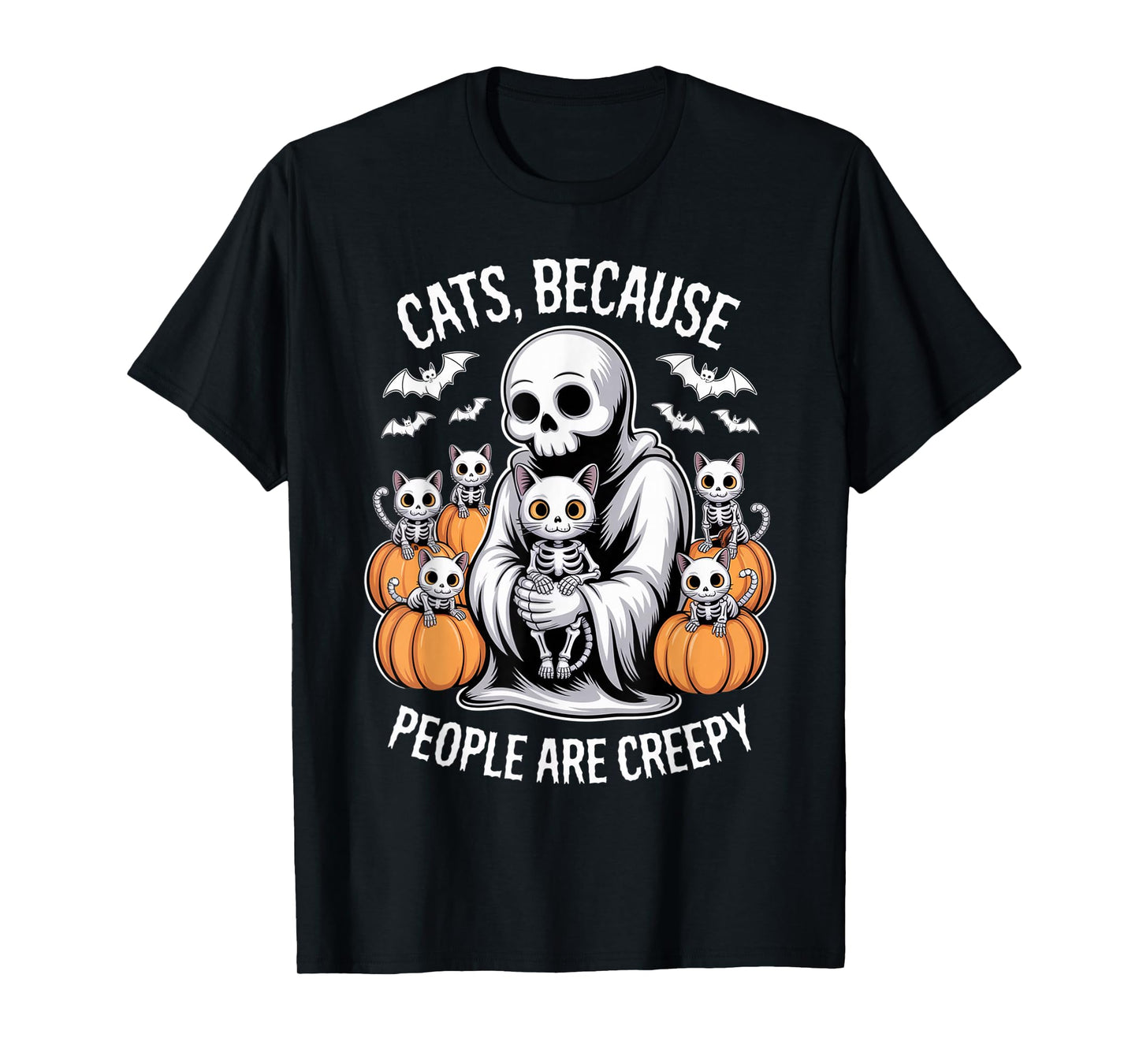 Cats Because People are Creepy Ghost Halloween Cat Mom Kids T-Shirt