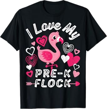 I Love My Pre-K Flock Flamingo Heart Preschool PreK Teacher T-Shirt