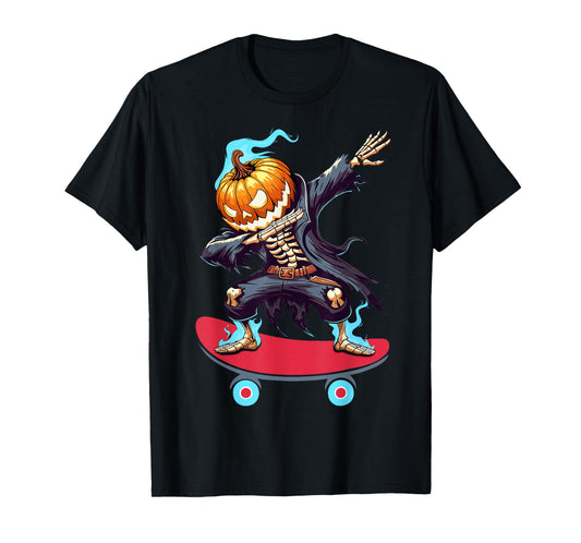 Dabbing Halloween Skeleton Skateboarding Spooky Halloween T-Shirt