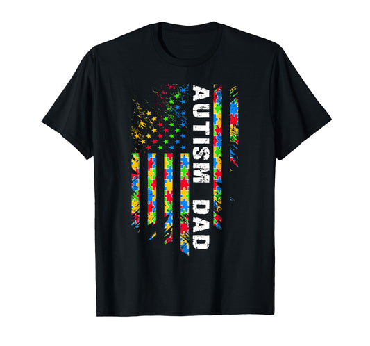 Autism Dad Awareness American Flag USA Men Women Kids T-Shirt