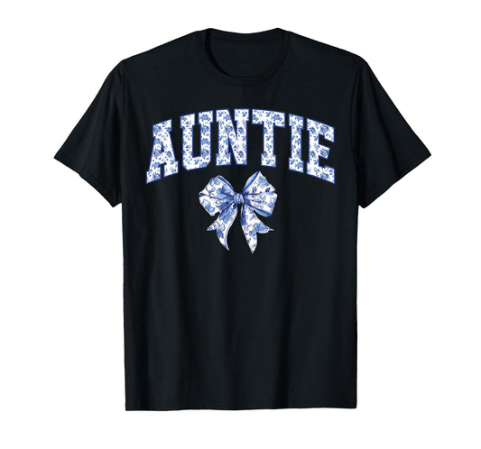 Auntie Coquette Toile Blue Bow Floral Family Matching T-Shirt