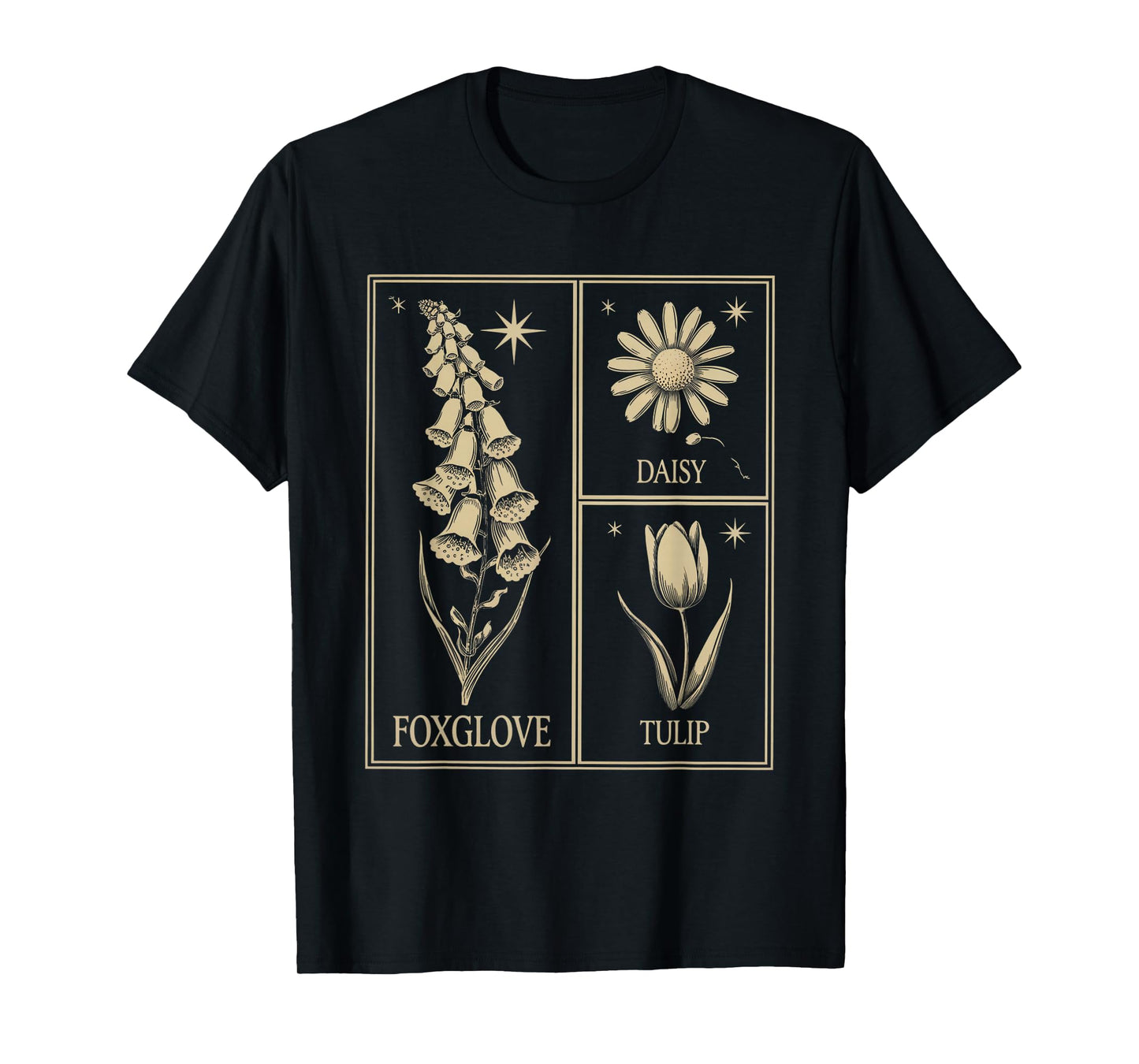 Foxglove Daisy Tulip Wildflower Garden Harmony Design T-Shirt