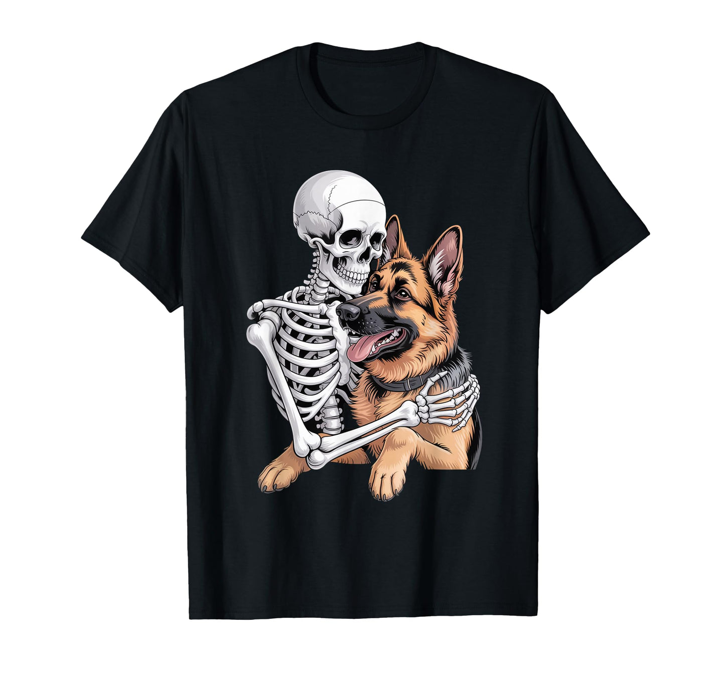 Skeleton Hugging Dog Creepy Cute Halloween T-Shirt