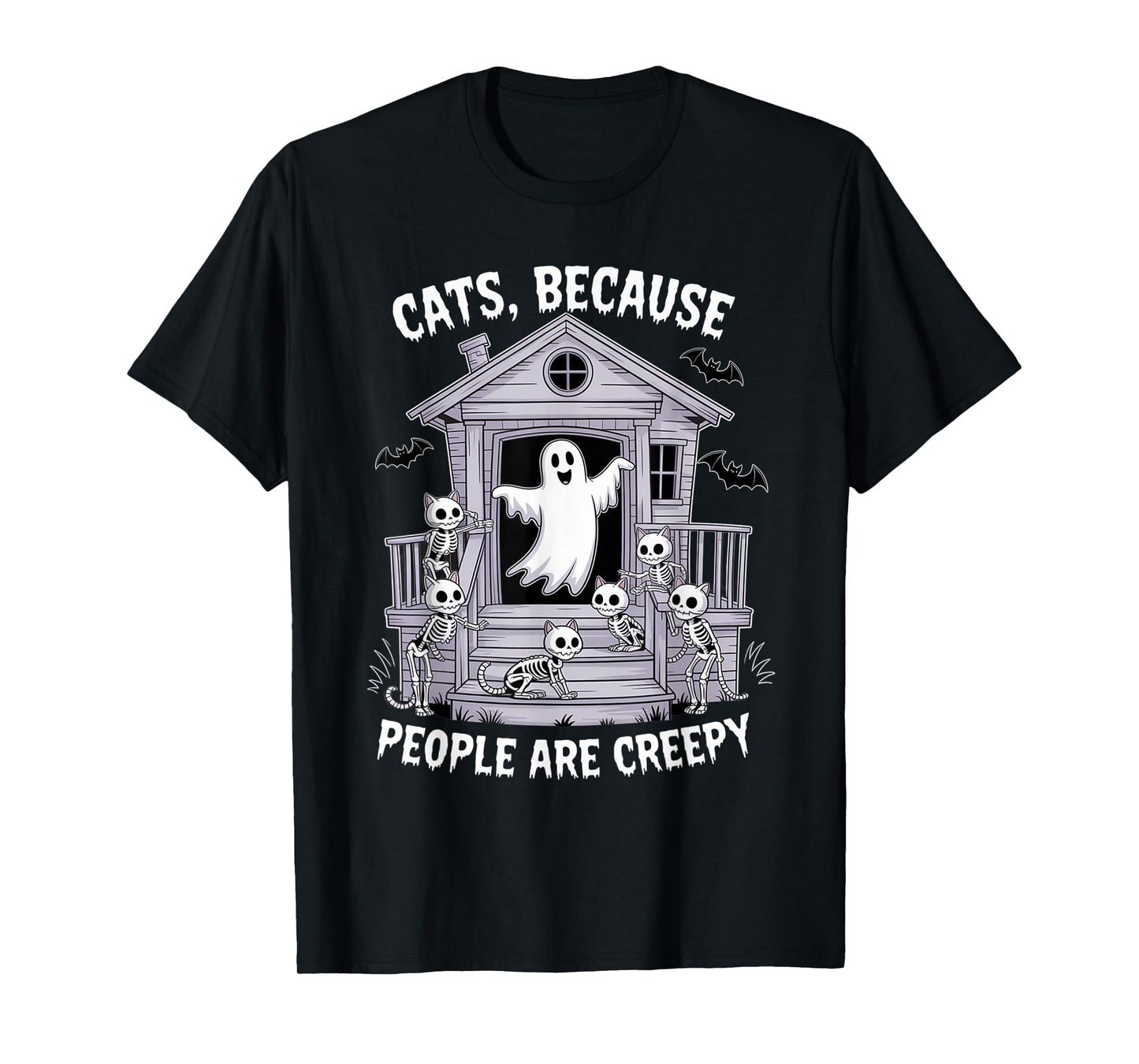 Cats Because People are Creepy Ghost Halloween Cat Mom Kids T-Shirt
