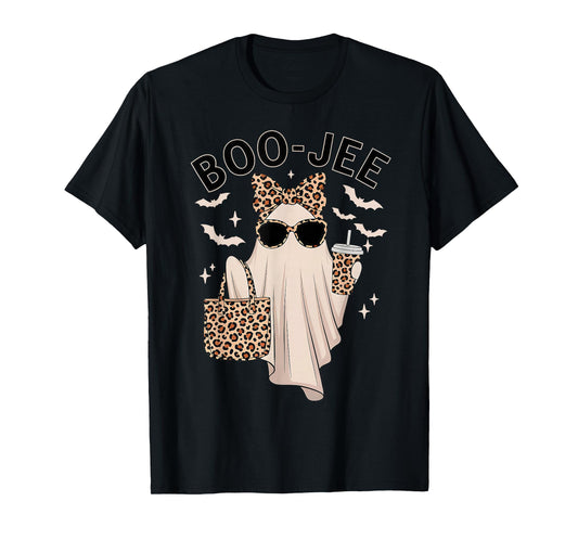 Coquette Leopard Ghost Coffee Boo-JEE Halloween Boujee Ghost T-Shirt