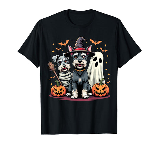 Miniature Schnauzer Halloween Costume Mummy Witch Ghost Dog T-Shirt
