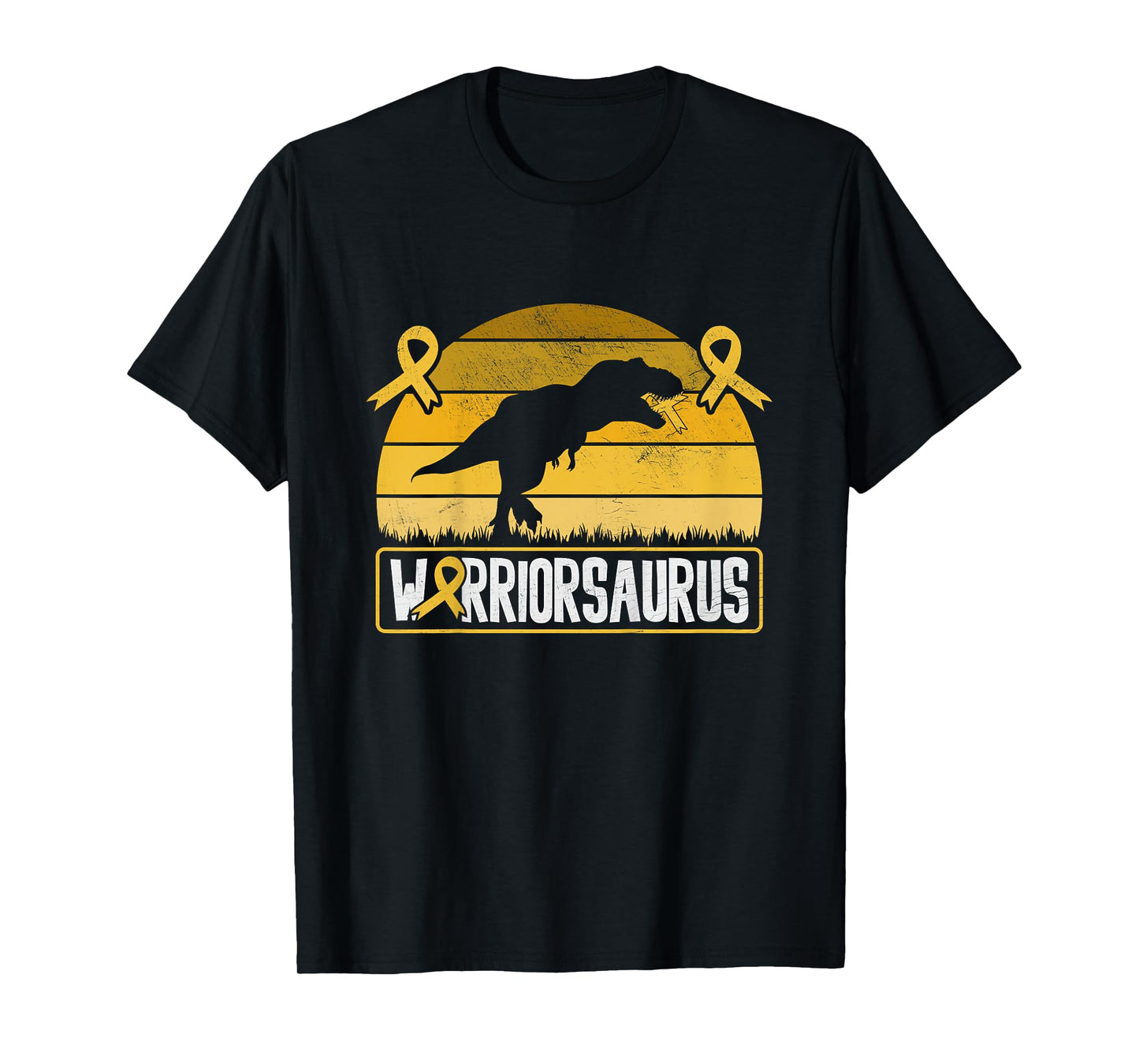 Warriorsaurus Childhood Cancer Awareness Warrior Gold Ribbon T-Shirt
