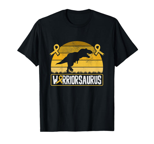 Warriorsaurus Childhood Cancer Awareness Warrior Gold Ribbon T-Shirt