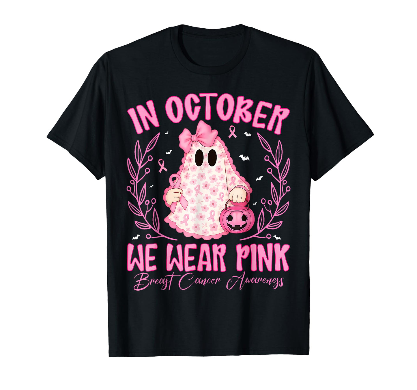 Breast Cancer In October We Wear Pink Ghost Halloween T-Shirt