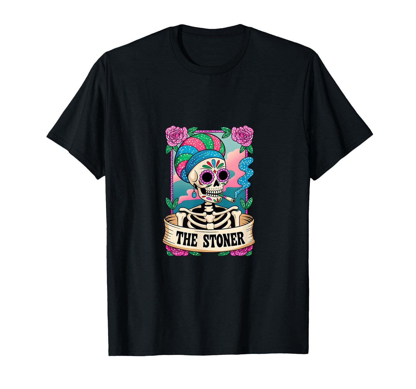 The Stoner Colorful Skeleton Tarot Design T-Shirt