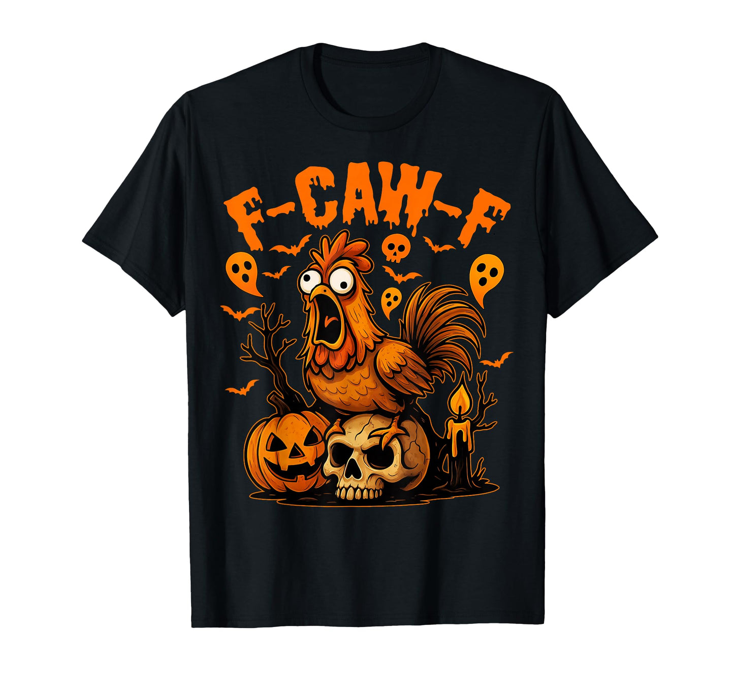 Funny F-Awk-F Chicken F-Caw-F Rooster Pun Retro Halloween T-Shirt
