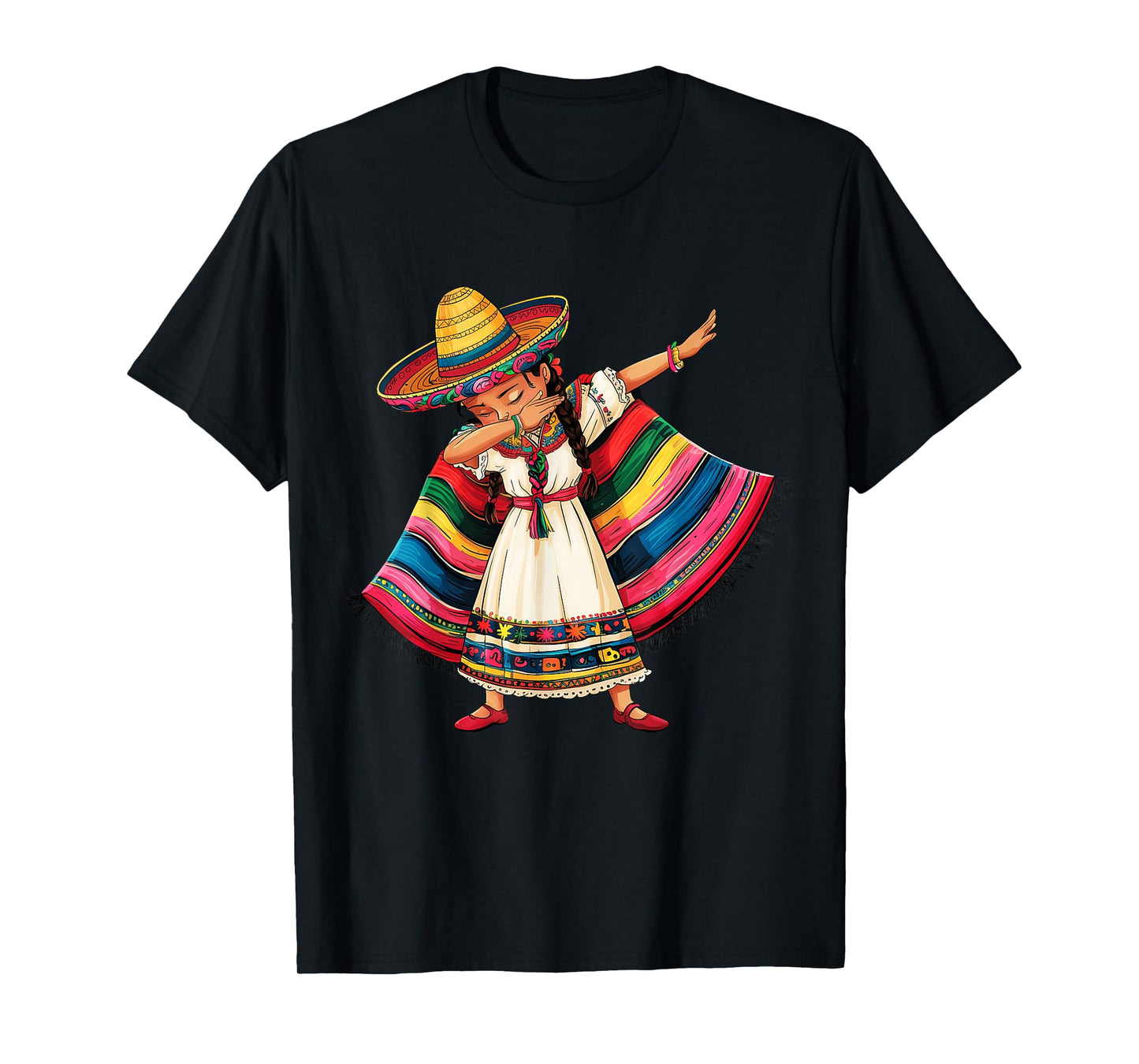 Cinco De Mayo Dabbing Mexican Girls Sombrero Poncho T-Shirt