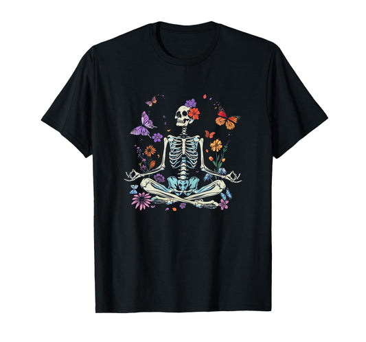 Women Yoga Skeleton Halloween Funny Meditating Skeleton Mama T-Shirt