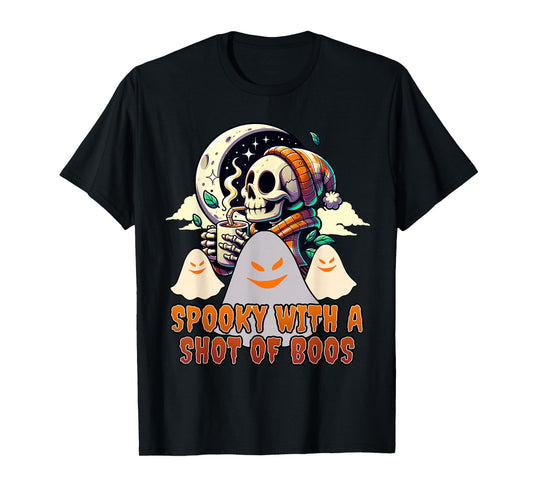 Cute Spooky with a Shot of Boos Skeleton Coffee & Ghosts T-Shirt