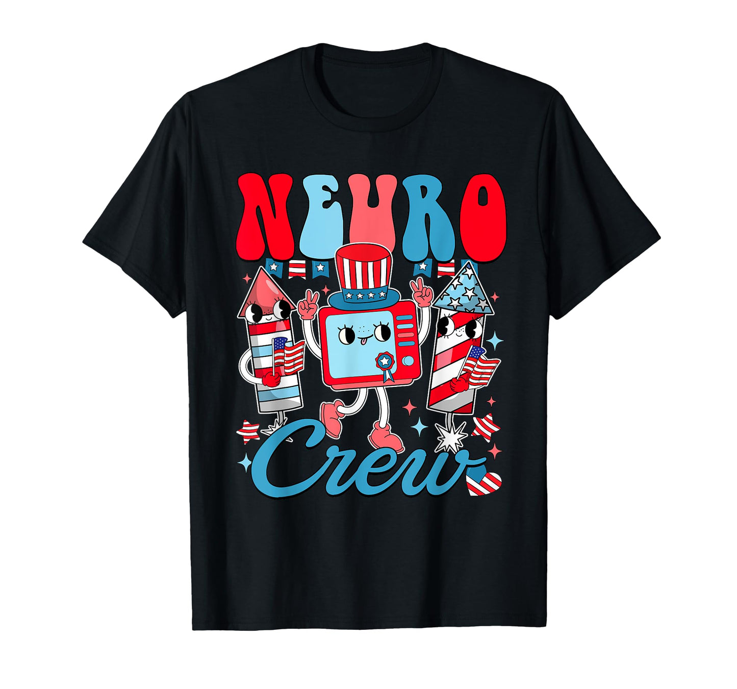 Groovy Neuro Crew Happy Independence Day Neurology Nurse T-Shirt