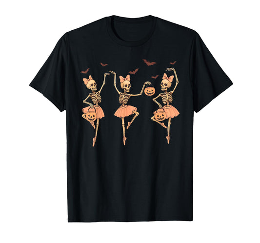 Ballet Pumpkin Skeleton Scary Halloween Men Women Boys Girl T-Shirt