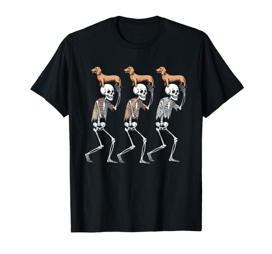Cute Dancing Skeletons Dachshund Funny Halloween Men & Women T-Shirt