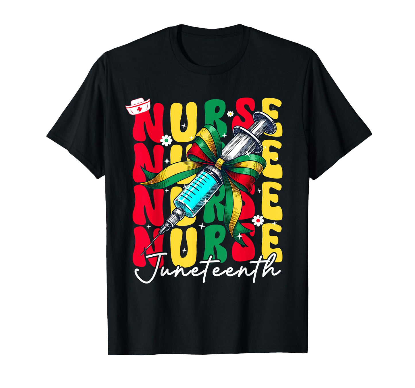 Juneteenth Nurse Groovy African Scrubs Top Bow Black Women T-Shirt
