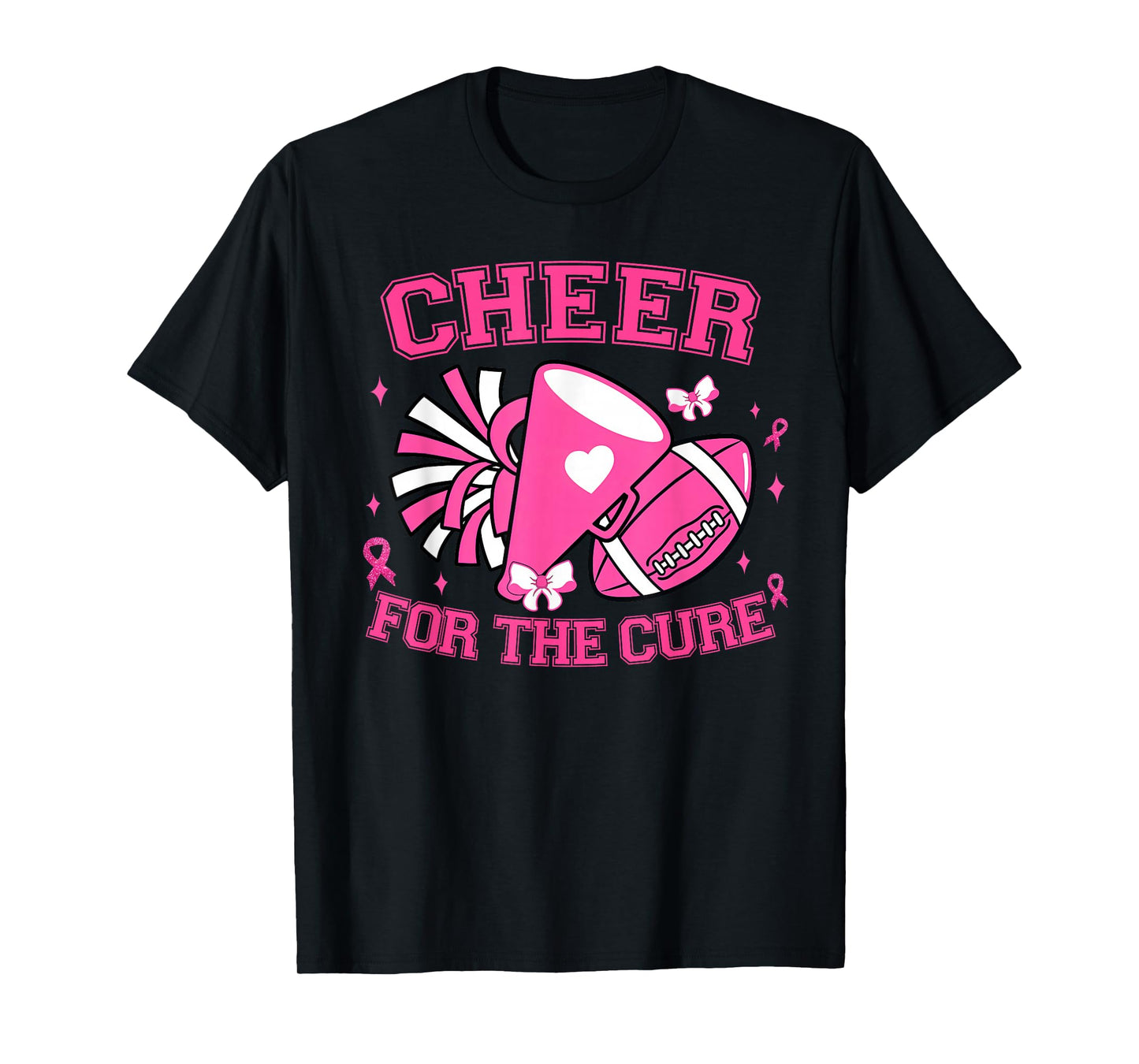 Cheer For The Cure Cheer Pink Ribbon Football Women Girls T-Shirt