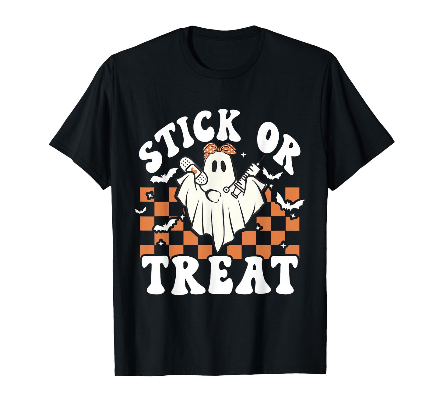 Stick Or Treat Ghost Nurse Phlebotomy Tech Hospital Spooky T-Shirt