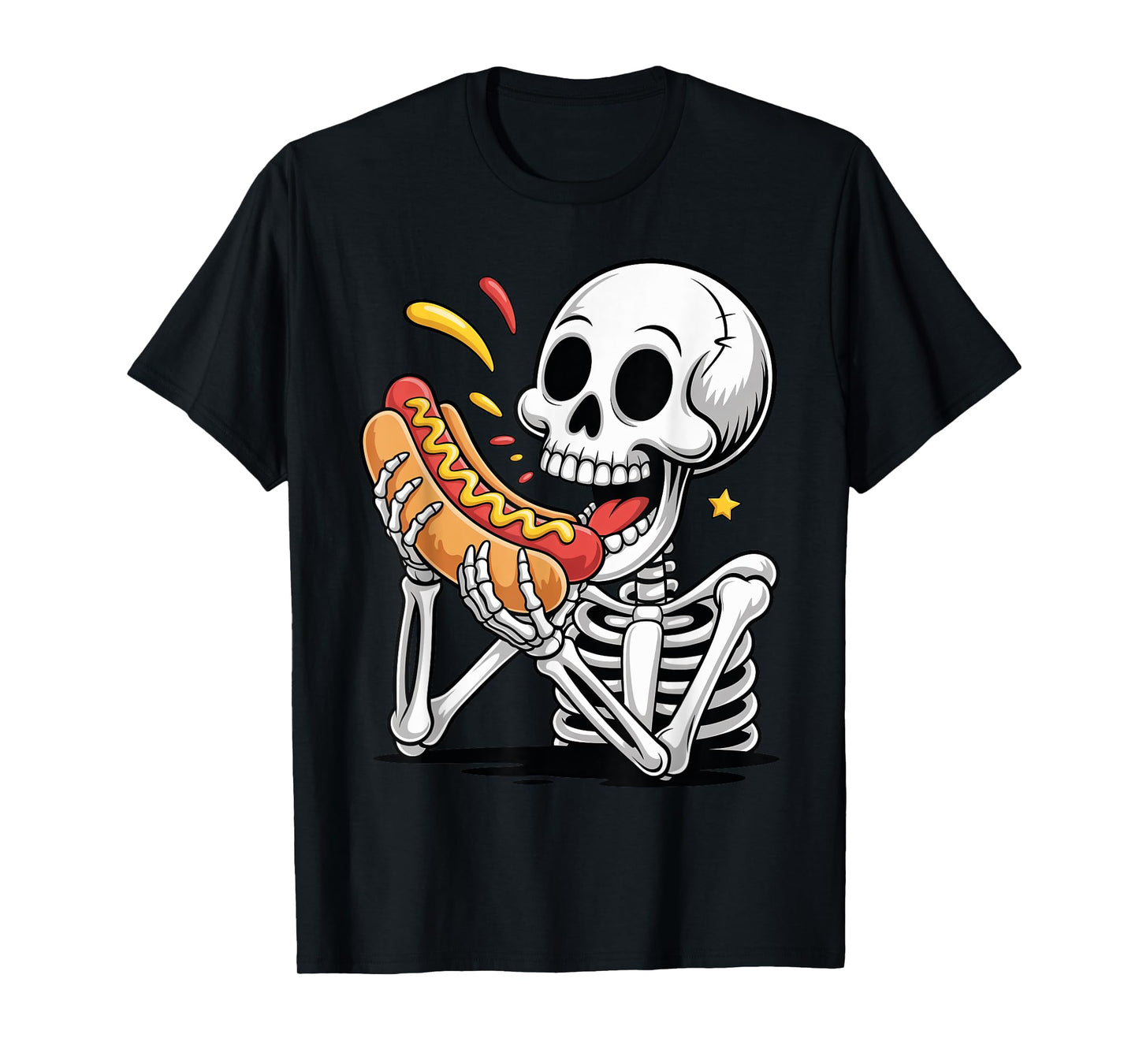 Halloween Skeleton Eating Hot Dog Funny Kids Trick or Treat T-Shirt