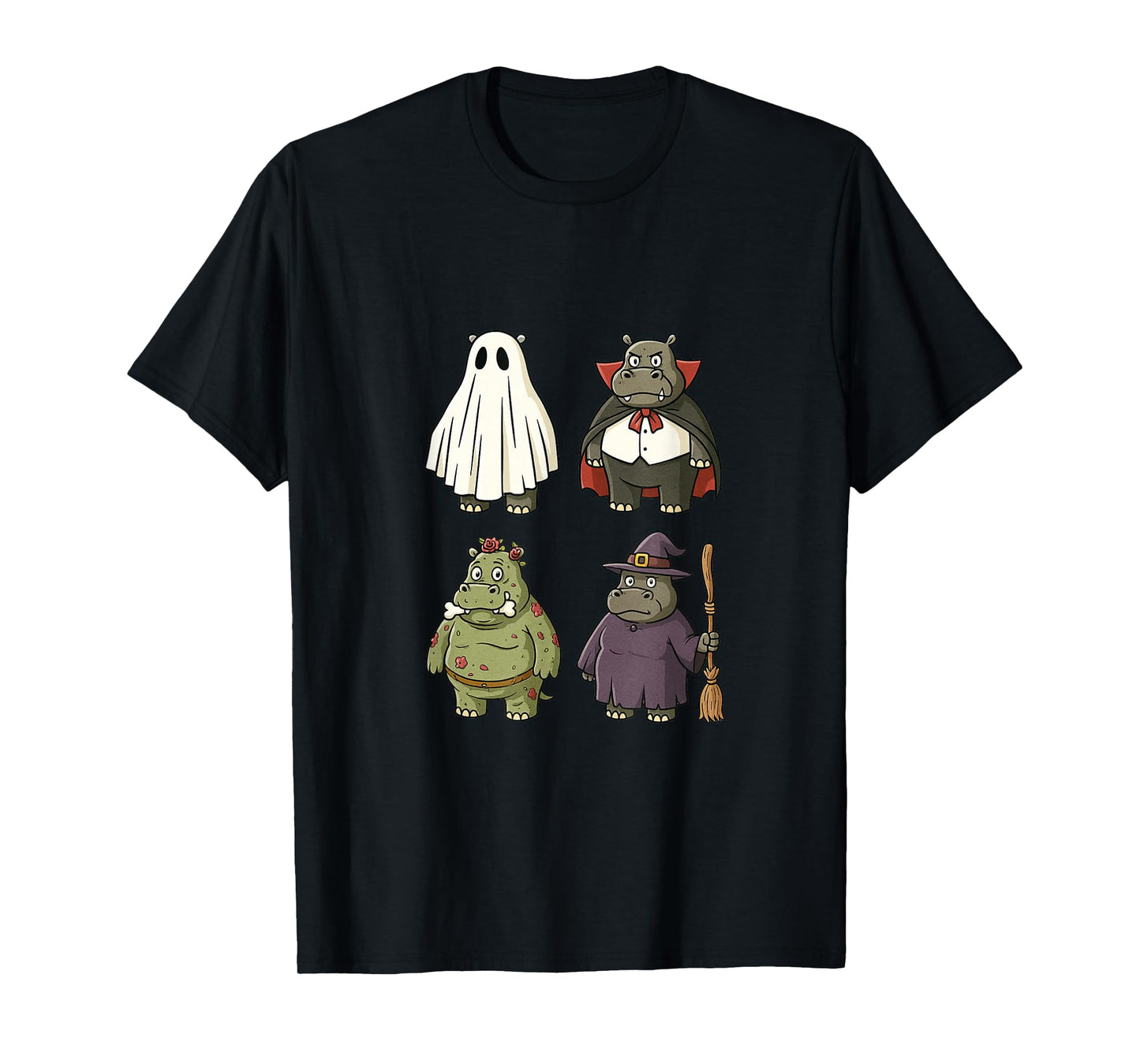 Funny Hippo Ghost Witch Zombie Halloween T-Shirt