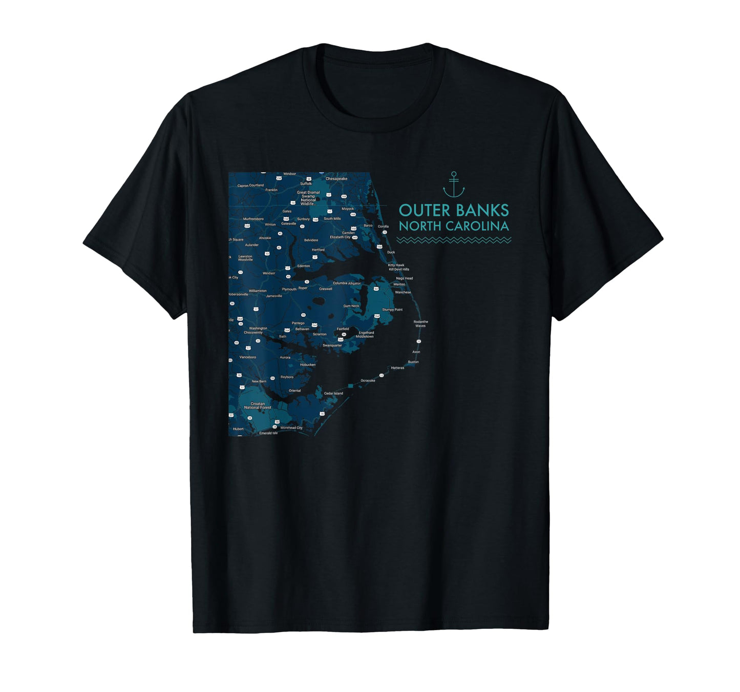 OBX NC Outer Banks Map Duck Corolla Beach Vacation Souvenir T-Shirt