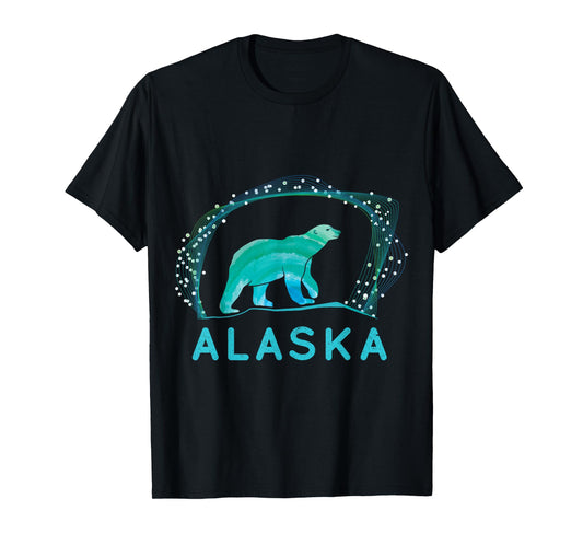 Alaska Ice Bear with Polar Lights and Stars T-Shirt