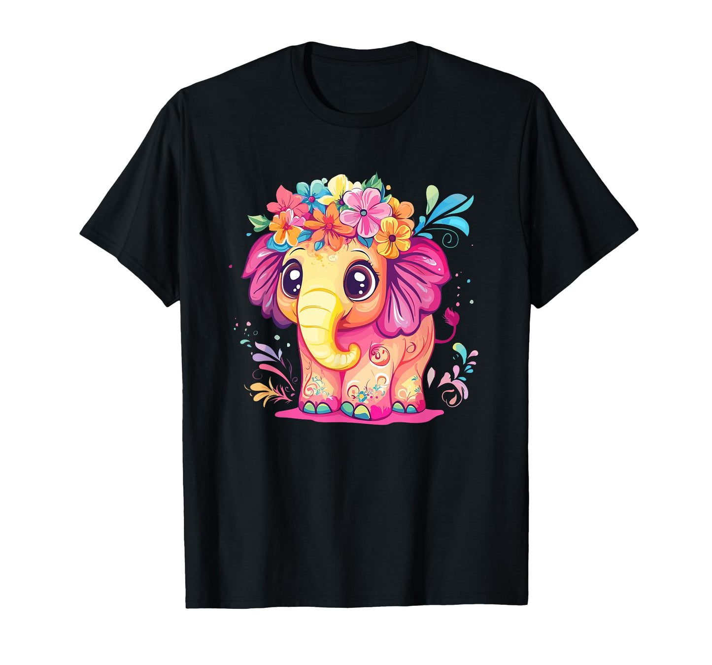 Cute Elephant with Colorful Flower Crown T-Shirt