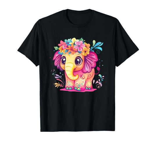 Cute Elephant with Colorful Flower Crown T-Shirt
