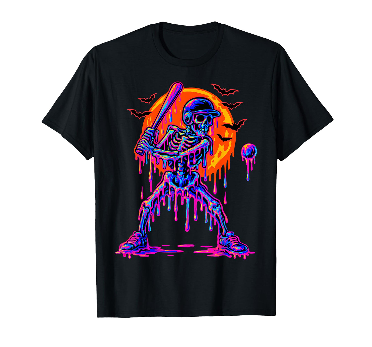 Drip Skeleton Batting Baseball Halloween T-Shirt