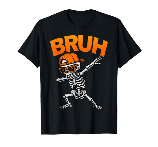 Dabbing Skeleton Bruh Halloween Dab Trick Or Treat Boys Kids T-Shirt
