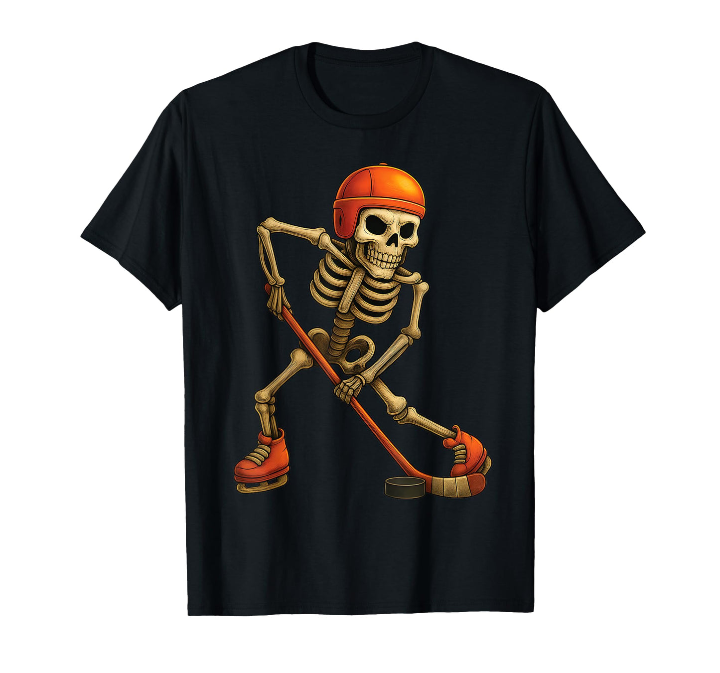 Skeleton Playing ice Hockey Player Halloween Costume Boys T-Shirt