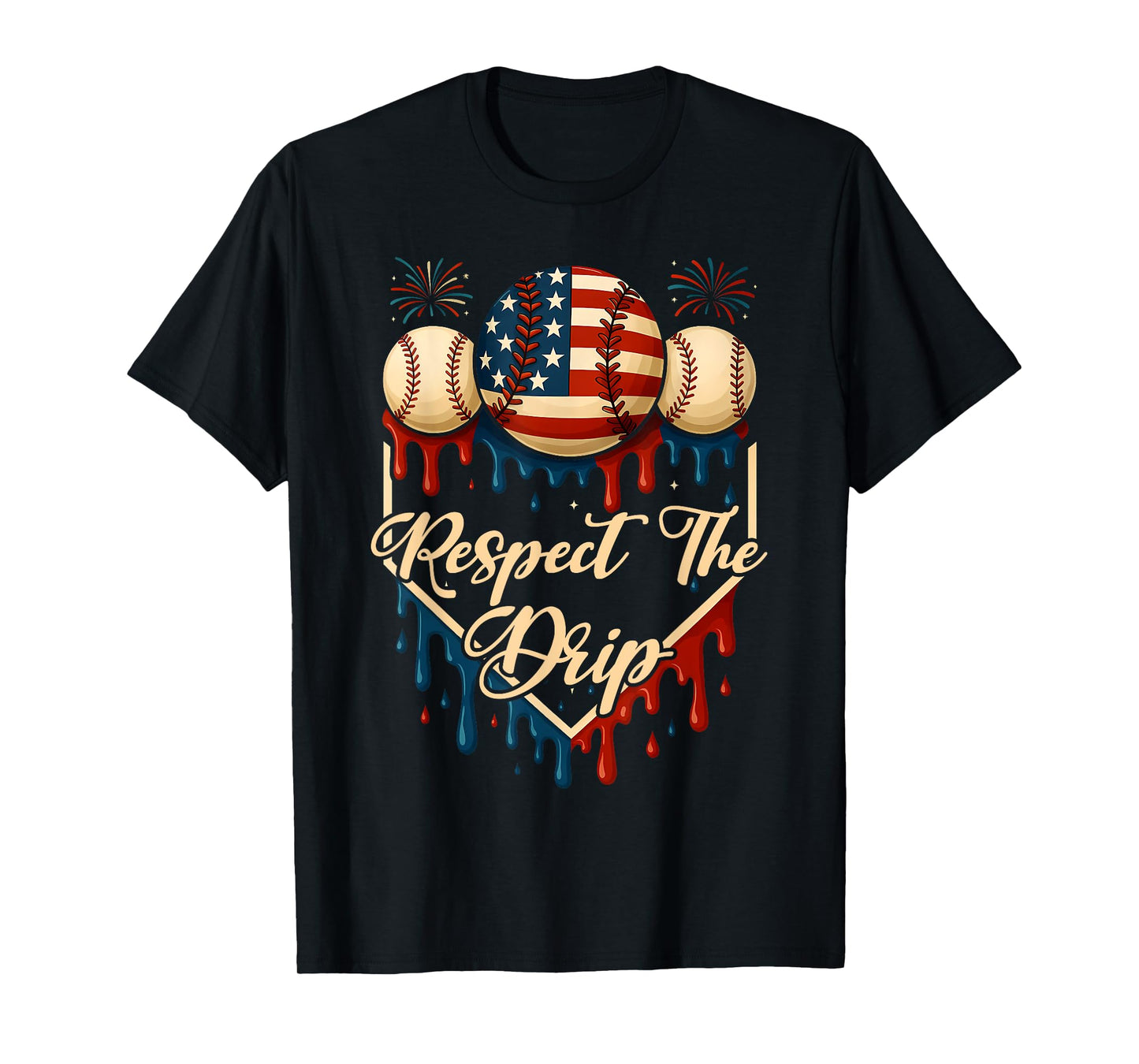Baseball Ice Cream Dripping 4th of July Respect The Drip T-Shirt