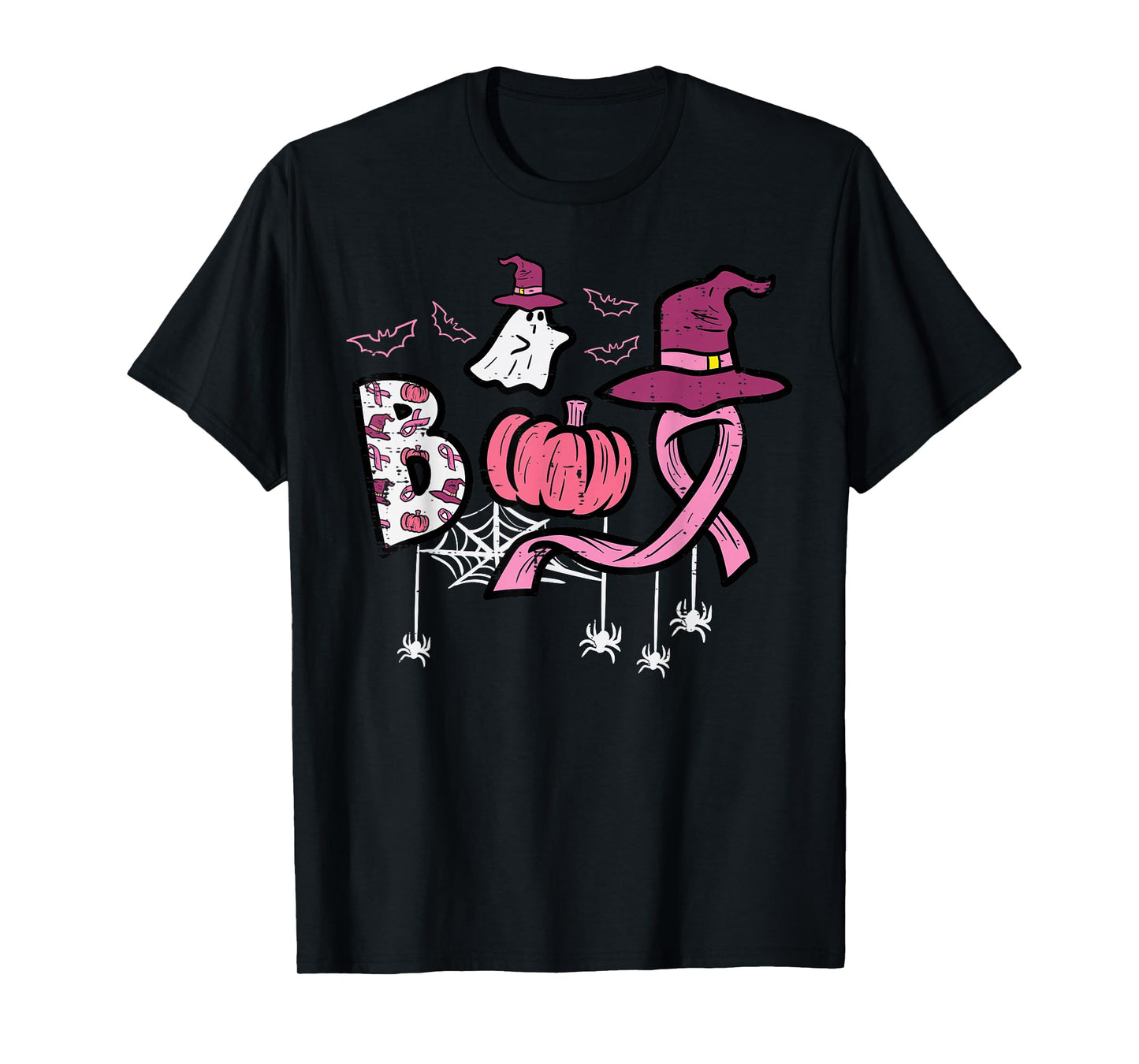 Breast Cancer Boo Halloween Pink Ribbon Aware Women Kids Men T-Shirt