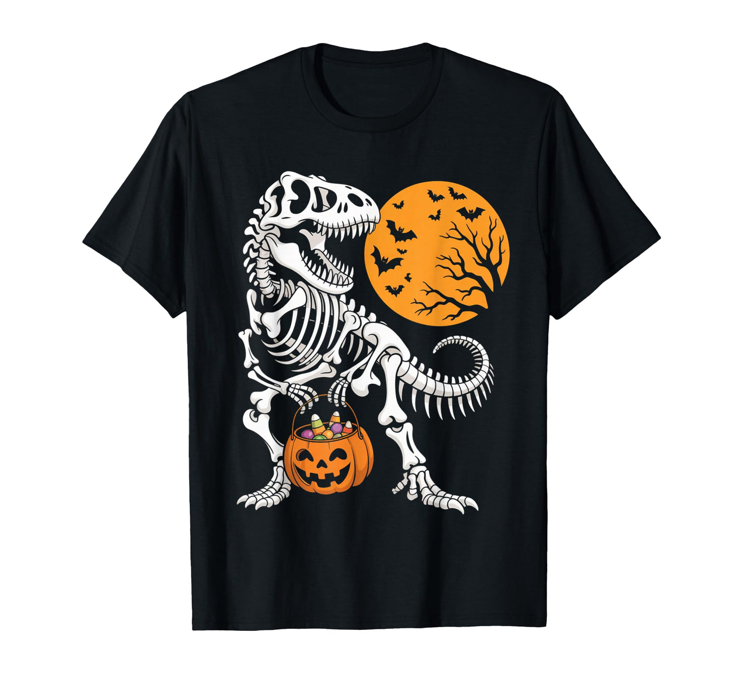 Halloween Boys Dinosaur Skeleton T rex Scary Pumpkin Spooky T-Shirt