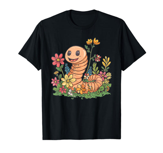 Cute Worm With Flowers I Kids Worm T-Shirt